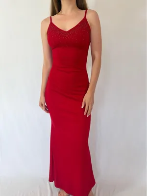 Vintage Red Beaded Georgiou Studio Evening Gown thumbnail 4