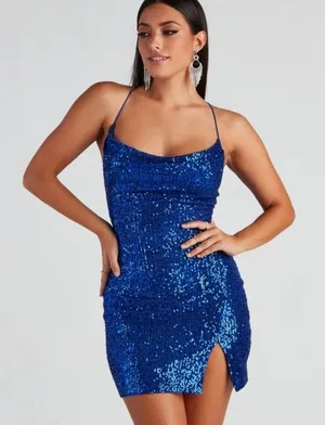 Blue Sparkle Mini Dress thumbnail 1