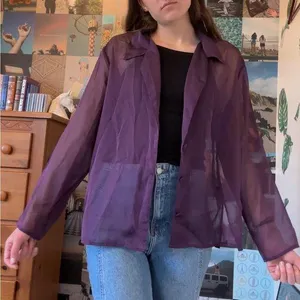 Vintage Sheer Purple Button Up Top Size L thumbnail 1