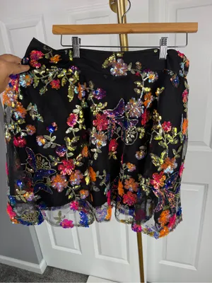 Impressions 1X Black Multicolor Floral Sequin Fit & Flare Mini Skirt NWOT thumbnail 2