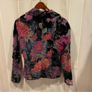 Vintage 90s-Y2K crushed velvet floral whimsigoth lightweight blazer mesh sheer thumbnail 9