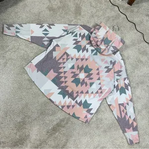 Hooey Women’s Roomy Burgundy Grey Hoodie Sweatshirt Longsleeve Aztec Print S thumbnail 9