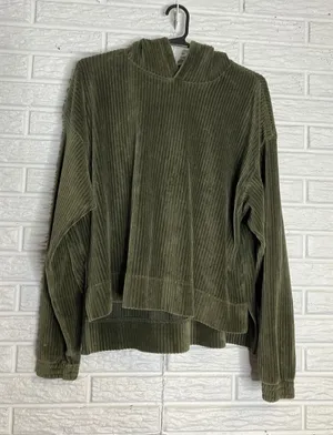 Aerie groove-on velour Hoodie Women‎ S Olive Green Excellent Cropped Oversized thumbnail 1