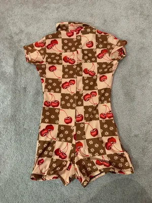 Brown, Cream & Red Cherry Print Romper Brown Size XS thumbnail 5
