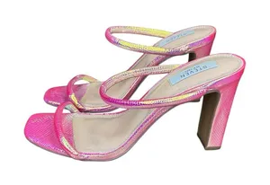 Steven by Steve Madden‎ Pink Iridescent Strappy Block Heel Sandals Square Toe 9 thumbnail 1