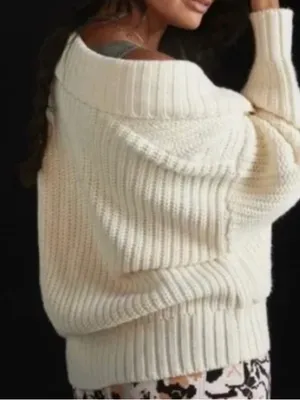 Anthropologie Cream Shawl-Collar Button-Front Women's Sweater thumbnail 2