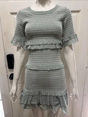 LoveShackFancy Aveline Ruffled Dress Printed Smocked Bell Sleeve Mint Sz XS A thumbnail 3