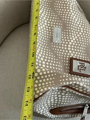 Ralph Lauren beige grey and brown polka dot leather satchel handbag footed thumbnail 9