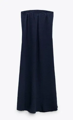 Zara strapless tube flowy navy blue summer vacation casual dress thumbnail 5