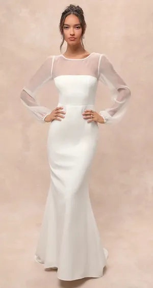 NWOT Lulus Immaculate Romance White Sheer Organza Long Sleeve Maxi Dress Sz S thumbnail 1