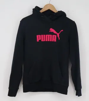Puma Hoodie Womens Medium Black Pink Logo Pullover Excellent thumbnail 1