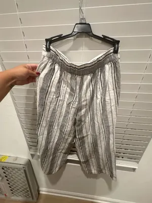 Per Se Striped Pants Size PM Linen Blend Drawstring Crop thumbnail 8