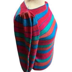 VTG Genesis S Striped Sweater Balloon Sleeve Ms Frizzle Art Teacher Colorful 80s thumbnail 3