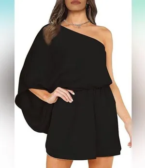 NEW 1-Shoulder Off-Back Long Sleeve Short Dress (Medium) thumbnail 1