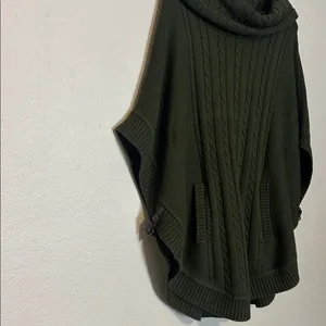 Talbots Cable‎ Knit Cowl Neck Poncho Olive Green Size XS NWT thumbnail 3