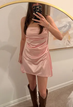Satin Pink Mini Dress Size M thumbnail 1