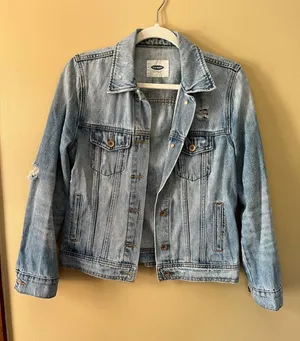 Old Navy Light Blue Distressed Denim Jacket thumbnail 1