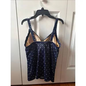 L.L.Bean Navy & White Polka Dot Tankini Top Size 16 thumbnail 3