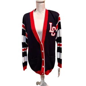 Vintage 90s‎ Lizsport Varsity Cardigan Sweater LC Red Navy Striped NWT Medium thumbnail 3