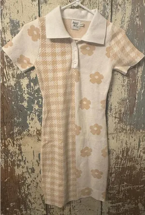 Princess Polly Lainey Floral White Beige knit dress size XS/S thumbnail 1