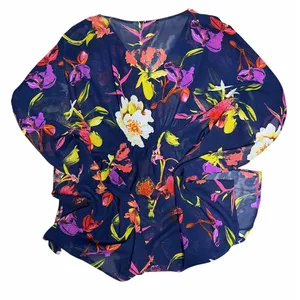 Navy Floral Beaded Bodice Swim Cover Top size Medium Blue thumbnail 3