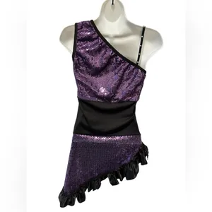 Halloween Costume Flapper Dress Latin Dancer Ruffles One Shoulder Sz M Ice Skate thumbnail 5