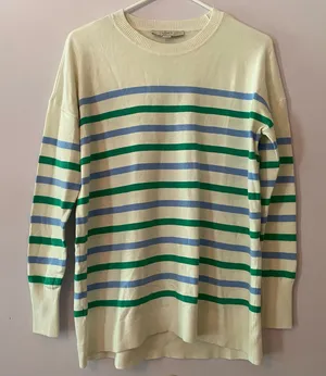 NWOT LOFT White Green Blue Striped Lightweight Sweater Preppy Women's size Small thumbnail 1