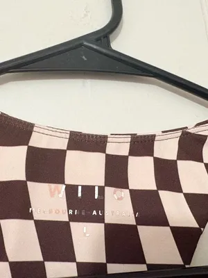WILO The Label Checkered Sports Bra Brown Cream Racerback Size L thumbnail 3