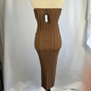 New PrettyLittleThing Chocolate Brown Plisse V Bar Tie‎ Waist Midi Dress Size 4 thumbnail 7