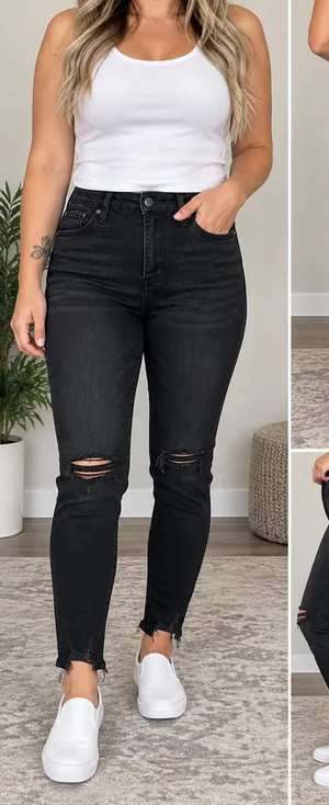 American Eagle Super Hi-Rise X4 Jegging Size 0 Black Ripped Jeans thumbnail 1
