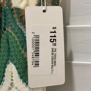 NEW Sadie & Sage The‎ Tides Maxi Dress Green Chevron Crochet Spaghetti Strap L thumbnail 5