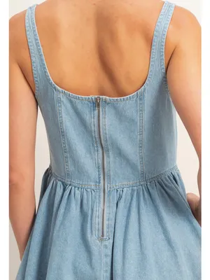 NEW Double Zero Scoop Neck Denim Mini Dress Large 100% Cotton Size L thumbnail 5