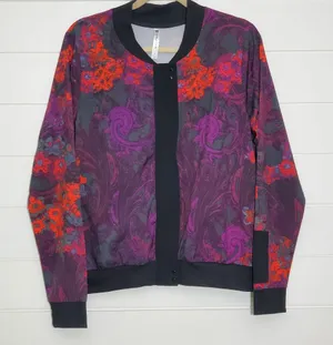Fabletics‎ Bomber Jacket Floral Full Zip Lightweight Purple, Women's. Size: L thumbnail 1