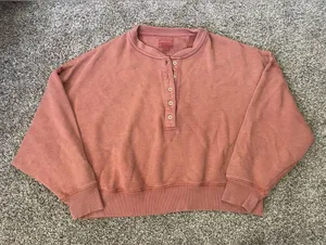 Women’s American Eagle Cropped Henley Sweatshirt Size L thumbnail 1