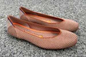Rothy’s Retired Orange Merino Wool Camel Herringbone Square Toe Flats thumbnail 1