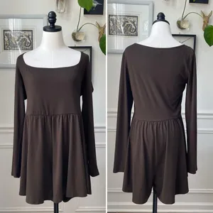 Urban Outfitters Savannah Long Sleeve Knit Romper Brown XL thumbnail 3