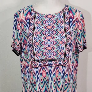 London Times Blue and Pink Mini Shift Dress Size 14 Wedding Guest Dress thumbnail 4