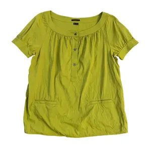 Theory‎ Womens Chartreuse BLOUSE Size medium Lime Green Linen Blend Henley TOP thumbnail 1