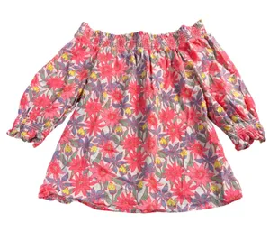 Vineyard Vines‎ Floral Off Shoulder Top Women Medium Pink Blue Smocked Boho thumbnail 1