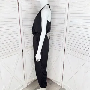 SHEIN Surplice Halter Top‎ Jogger Leg Jumpsuit Black Small thumbnail 4