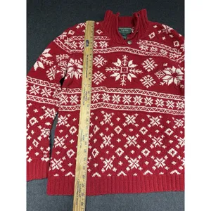 Vtg‎ Ralph Lauren Hand Knit Button Neck Sweater Red Nordic Snowflake P M thumbnail 5