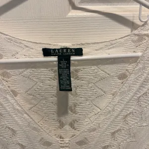Lauren Ralph Lauren White Linen Cotton Pointelle Knit V-Neck‎ Dolman Sweater L thumbnail 2