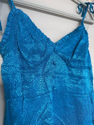 Zara Blue V Neck Blue Satin Dress thumbnail 3