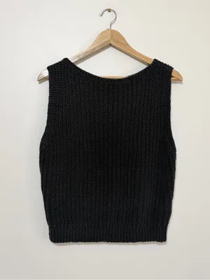 Abercrombie & Fitch Knit Sweater Size Small Black Top Textural Crew Tank thumbnail 2
