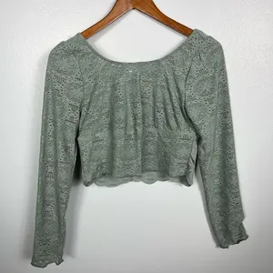 Kirious Los Angeles Sage Long Sleeve‎ Eyelet Crop Top thumbnail 4