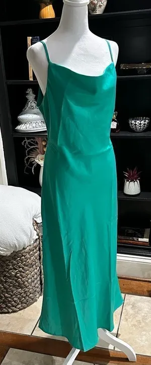 Forever 21 Green Satin Cowl‑Neck Dress – Size Medium – NWT thumbnail 1