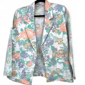 VINTAGE 80's | M | Floral Blazer Jacket Sport Coat Women Lightweight Linen thumbnail 1
