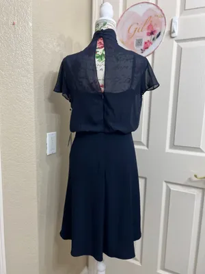 NWT Adrianna Papell Navy Blue Chiffon And Crepe Mock Neck Bow Dress Size 6 thumbnail 4