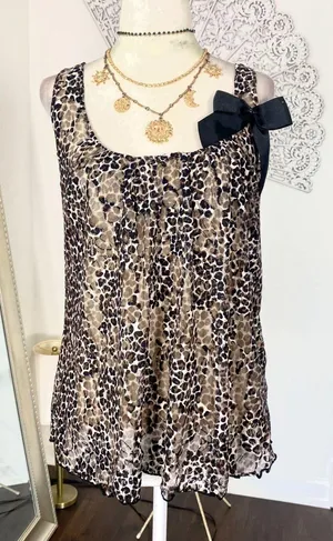 Early 2000's Cheetah Leopard Mesh Bow Babydoll Top S thumbnail 1