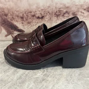 Dirty Laundry Burgundy Patent Faux Leather Chunky Heeled Loafers Women’s Sz 10 thumbnail 5